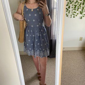3/$15 Embroidered Linen Dress with Key-hole Back